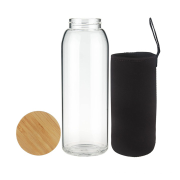 Garrafa de água de vidro borosilicato portátil com tampa de bambu